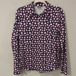Belyn Key 1/4 Zip Top Golf Pickleball Navy‎ Polka Dot size Medium
